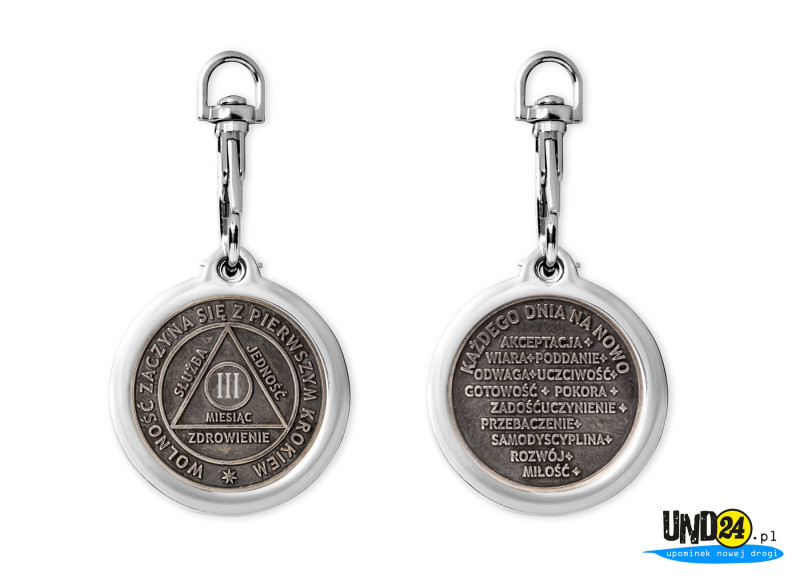 Metalowy Brelok z Karabińczykiem - Medal 3. Miesiąc trzeźwości